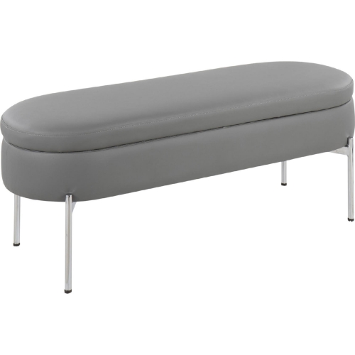 Chloe Storage Bench in Grey Leatherette & Chrome Metal